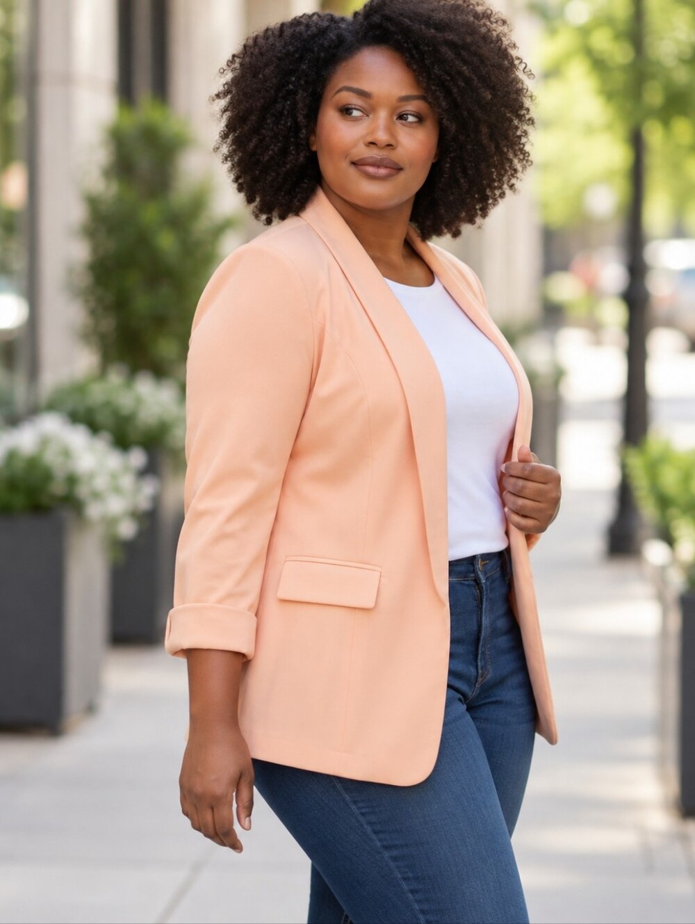 Jessica London Peach Blazer Open Front Career Jacket Plus Size